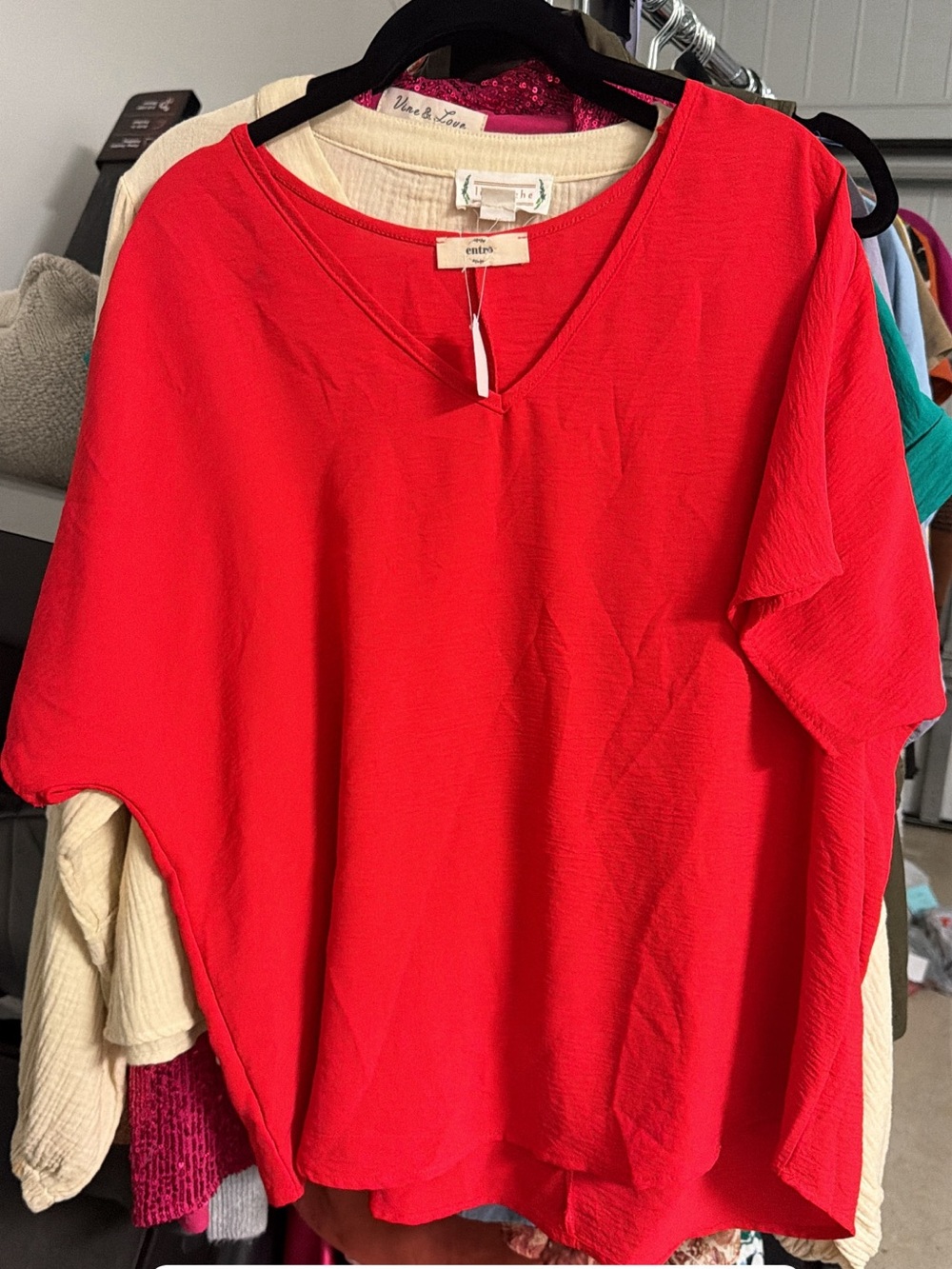 entro Bright Red V-Neck Short Sleeve Tunic